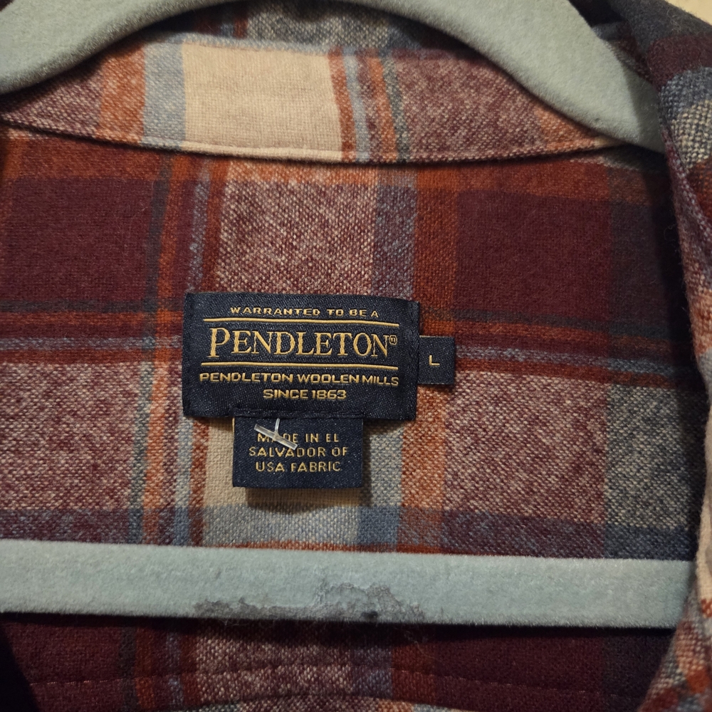 Pendleton Men's Burgundy and Navy Plaid Shirt Jacket
